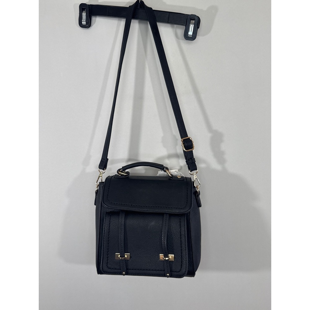 Gussaci Black Vegan Leather Satchel Crossbody Bag Gold Hardware‎ NEW Preppy